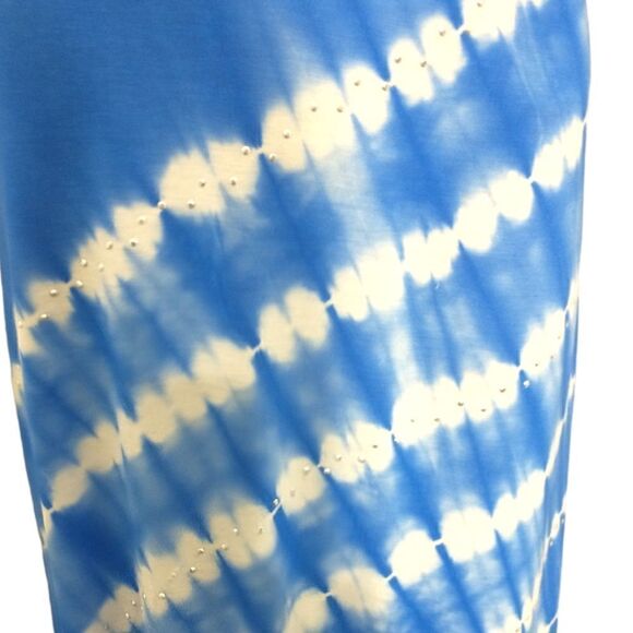 Y2K Maxi Dress Sz SP Studs Blue White Striped Jersey Knit Hippie Boho Nautical - Picture 3 of 16